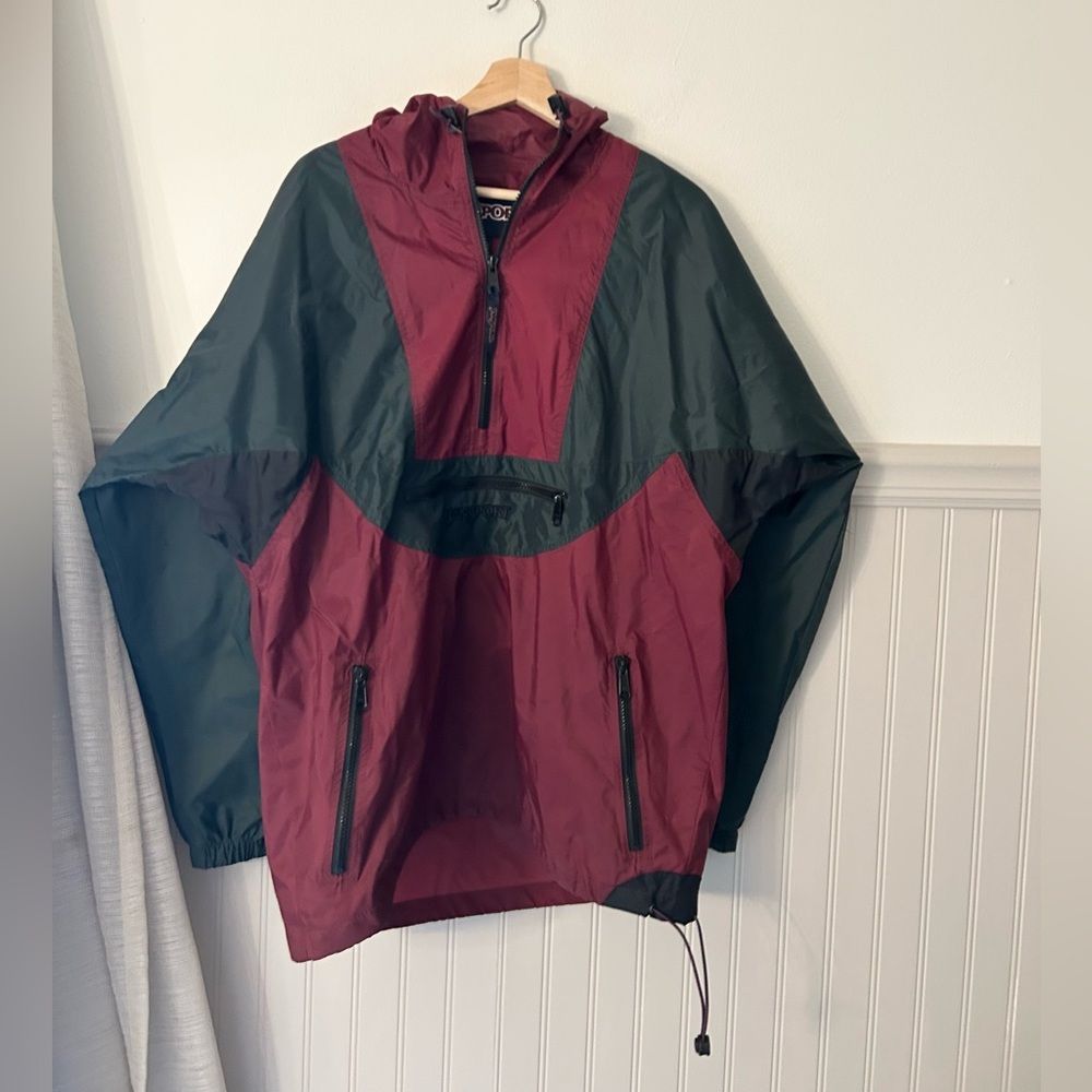 Vintage 90s Jansport Medium Burgundy and Dark Green Hooded Windbreaker Anorak